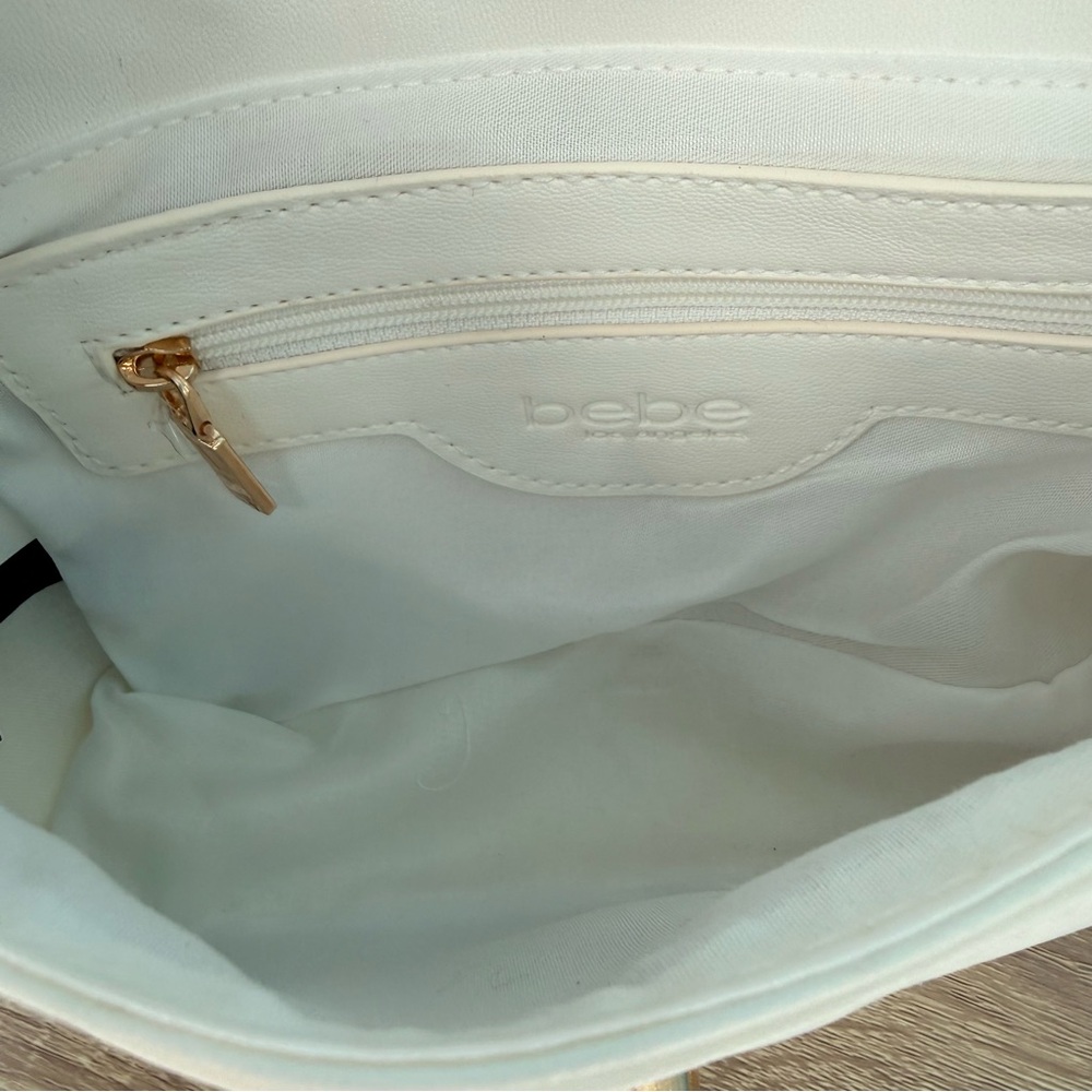 Bebe LIV Monogram Crossbody Small Logo Bag Quilted White Grey Gold Chain NWT Y2K - Picture 8 of 12